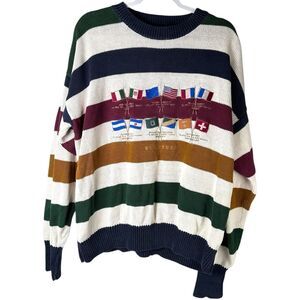 Vintage Structure Striped International Flag Embroidered Crewneck Sweater Large